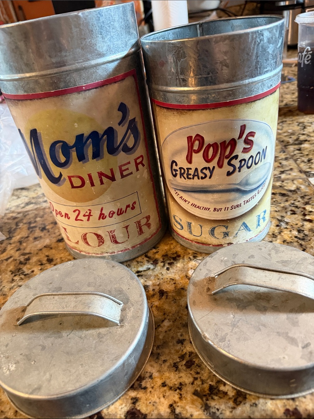 Kirklands Vintage Style Metal Canister Set in Silver and Cream